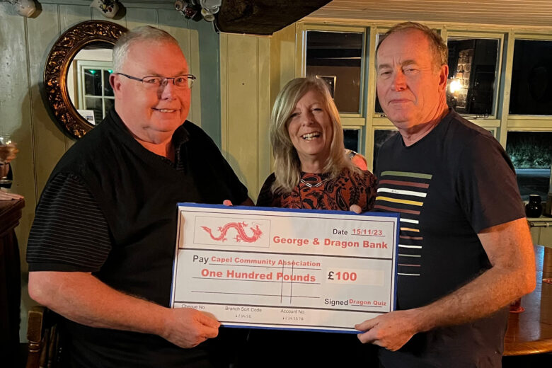 George and Dragon fundraiser cheque for £100